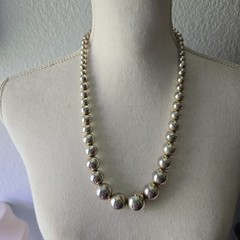 Vintage Silver Plated Graduated Metal Beads Necklace 24″L
