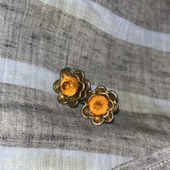 Vintage 1940s Sterling Bracelet And Earring Set Citrine Glass Flower Floral
