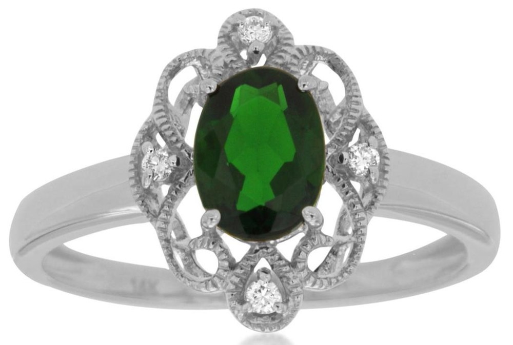.99CT DIAMOND & AAA RUSSALITE 14KT WHITE GOLD 3D OVAL OPEN FILIGREE FLOWER RING