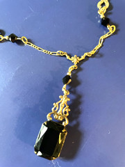 Vintage Sadie Green Art Deco Emerald Cut Black Glass Y Necklace