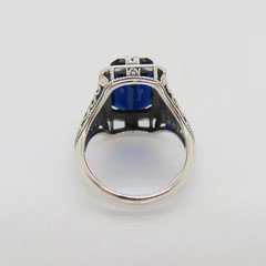 Art Deco Sapphire Ring Silver Vintage Filigree Blue Emerald Statement Jewelry