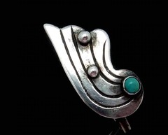 Vintage 1930s Taxco Mexico Mexican Sterling Silver Turquoise Wing Earrings 27553