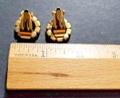 Vintage MCM Earrings Round Shape with Green Square Stones Clip-On Gold Tone