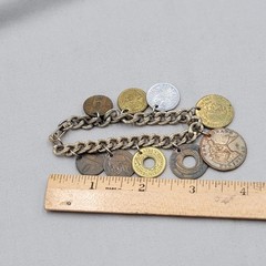 Vintage World Coin Charm Chain Bracelet Womens 6.5 In Travel Jewelry
