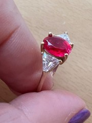 VINTAGE SOLID 10K GOLD RUBY RED WHITE CZ CUBIC ZIRCONIA RING ENGAGEMENT WEDDING