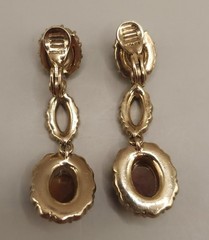 Vintage MONET Amber Topaz Rhinestone Drop Dangle Clip On Earrings 1950s