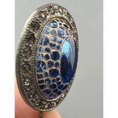 Vintage Art Deco Stick Pin Jabot Blue Glass Paste Rhinestone Screw Back Mosiac