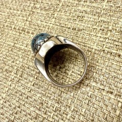💙🔷 Rare Blue Agate Ring with Teal, Cyan & Grey Veins – Handmade Silver Unique✨