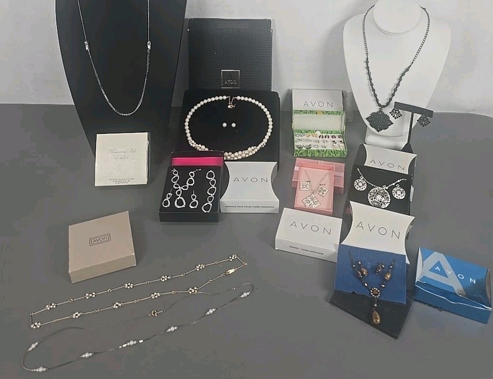 Vintage Avon Jewelry Lot 10 Boxes Wearable Preowned Aprox 25 Good Pieces