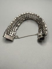 Weiss Rhinestone Bracelet Vintage Wide Dome 6 Row Large 7.75” Long 1 In Wide