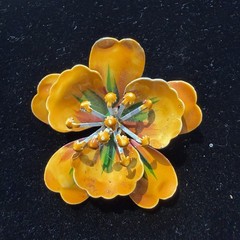 Vintage Enamel Flower Brooch Orange Pin Hand Painted 2.5 inches POP of COLOR