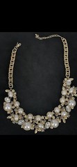 Vintage Style Gold Tone Faux Pearl Rhinestone Statement Necklace Bib Collar