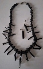 Vintage Black Wooden Branch Statement Necklace 17 Inches Bib With Earrings Set