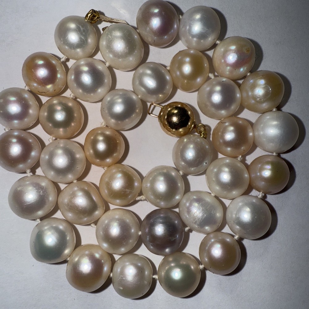 Choker Cultured Pearl 14k 9mm Ball Clasp 10mm Big Multicolor Pearls 16.5” Unused
