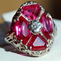 14k white gold ring 2.50ct lab created ruby sz 3.5 antique handmade 2.33gr N3331