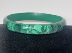 Green Faux Malachite Resin Bangle Bracelet Marbled Lucite Acrylic Vintage