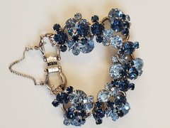 Vtg Juliana 5 Link Bracelet D&E Royal & Baby Blue Rhinestone Silver Tone Safety