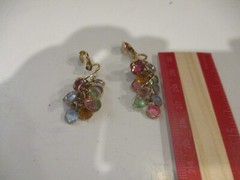VINTAGE Earrings Dangle Multicolor Roud Goldtone Cased Beads Clip On