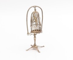 925 Sterling Silver Vintage Decorative Piece Hanging Bird Cage & Parrot TR4093