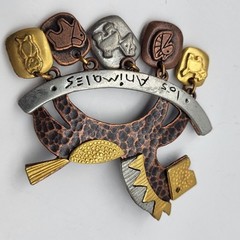 Vintage Mixed Metal Rocking Horse Los Animales Charm Pin Brooch LC Liz Claiborne