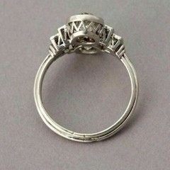 Vintage Art Deco Moissanite & Cubic Zirconia Wedding 14K White Gold Finish RIng