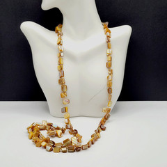 Warm Brown Beige Tone MOP Abalone Tri Tip Nugget NO CLASP Vintage Necklace 36 in