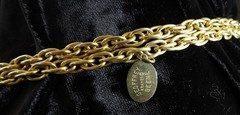Vintage GEOFFREY BEENE Kramer Long Gold Tone Chain w Red Blue Green Pearl Beads