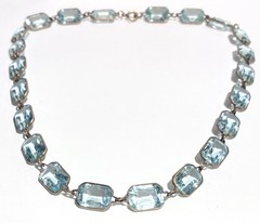 VTG CZECH Blue Bezel Set Rectangle Faceted Crystal GF Brass RIVIÈRE NECKLACE