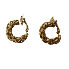 Trifari Clip On Hoop Earrings Gold Tone Twisted Chain Statement Classic Elegant