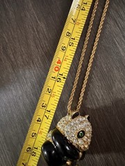 Vintage Panda Rhinestone Hinged Pendant Necklace Hidden Lucky Charm Gold Tone