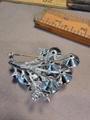 Vintage Blue Smoky Gray Silver Tone Rhinestone Brooch AB