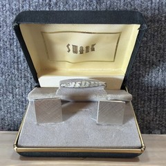 Vintage Swank Sterling Silver Tie Bar Cufflink Set Mid Century Original Box