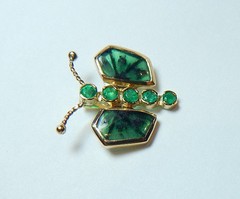 Colombian Trapiche Emerald Butterfly Pendant 18K Y Gold Jewelry Muzo Mines