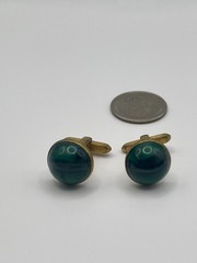 Vintage Hickok Gold Tone Gren Cabochon Cufflinks