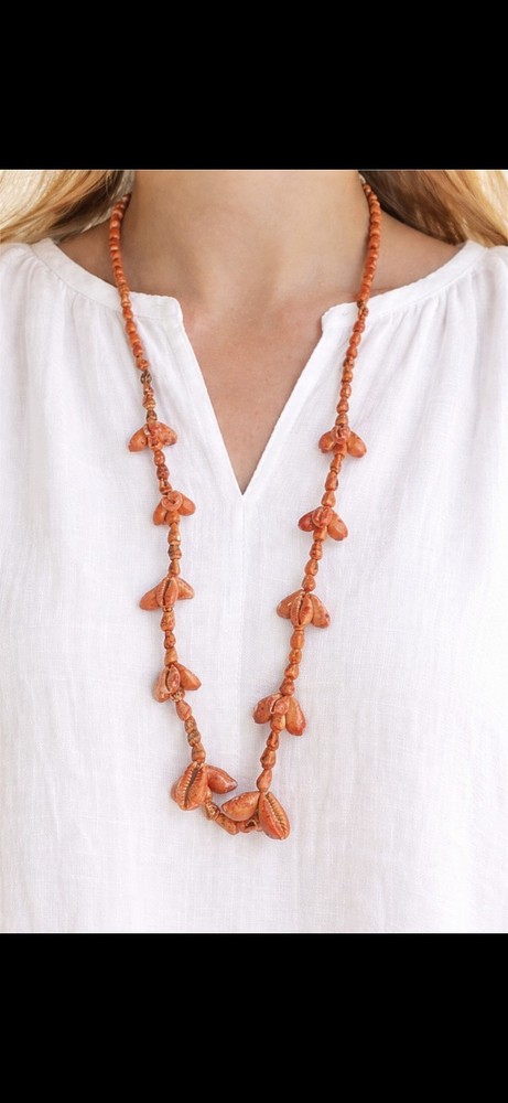 Vintage 32″ Genuine Dyed Cowrie Shell Necklace Boho Beach Coastal No Clasp