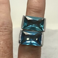 Vintage Signed LL 925 Sterling Silver Aqua Rhinestone Crystals Ring Varied sizes