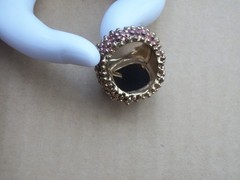 Vintage Avon Cocktail Ring Gold Tone Textured Pebble Black