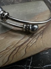 VTG Sterling Silver Sapphire Tension Cuff Faux Pearl Signed Estate Bracelet 925