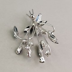 Vintage Rhinestone Brooch Blue Glass Silver Tone Wired 2.5″