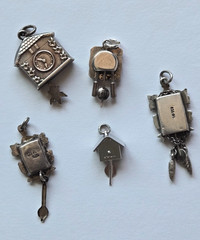 Lot of 5 VTG Bavarian / Swiss Cuckoo Clocks Charms ALL Move ~ Marked 800 835 925