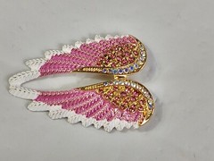 Beautiful Angel Wings Brooch Pendant Iridescent Rhinestones Gold Tone White Pink