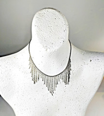 Vintage Fringe Tassel Necklace Black Gunmetal Flapper Era Glamorous