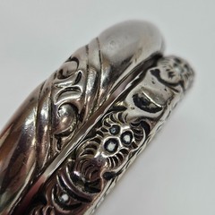VINTAGE Silver Plated Engraved Chinese Export Rattle Wedding Bangle Bracelet Set