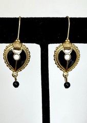 Vintage Edgar Berebi Black & Gold Enamel Earrings Art Deco Victorian Gothic Chic