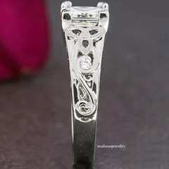 Art Deco Princess Lab Created Diamond & Onyx 14K White Gold FN Engagement Ring