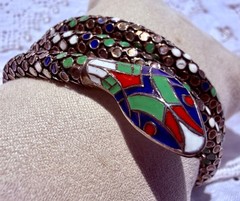 Antique German Art Deco Colorful Enamel SNAKE 935 Silver Wrap Bracelet