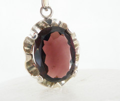 Vintage Sterling Silver 925 Signed Huge Amethyst Look Chain Necklace 20″
