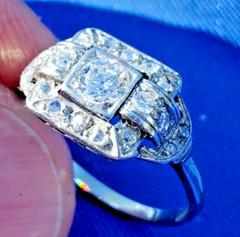 NATURAL EARTH MINED DIAMOND Original Antique Engagement Ring Deco Solitaire 14K