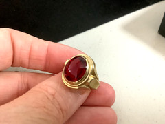 VTG/Antique Art Deco gold filled?rolled?red glass signet ring size 5.25 unsigned