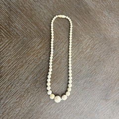Vintage Hand Carved Bleached Graduated Bead Necklace 18″